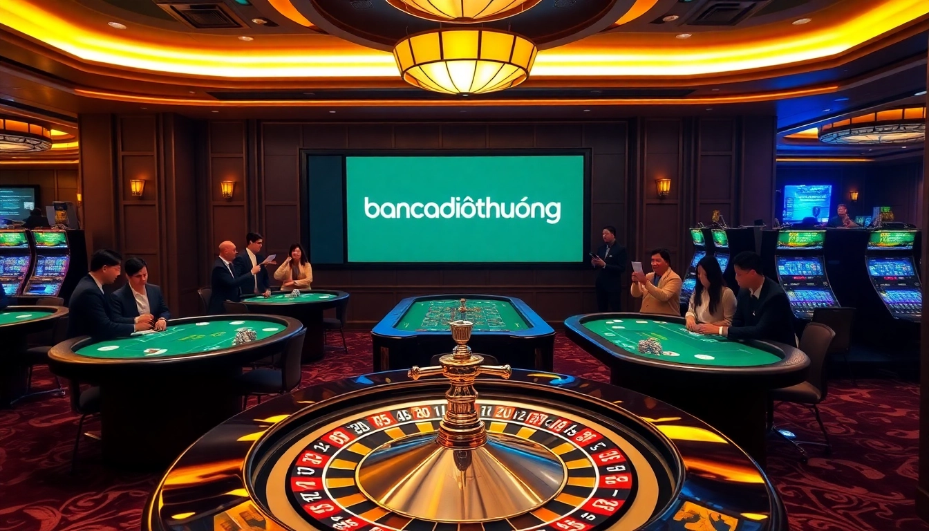 Bancadoithuong capturing thrilling online casino action with professional dealers and players at poker tables.