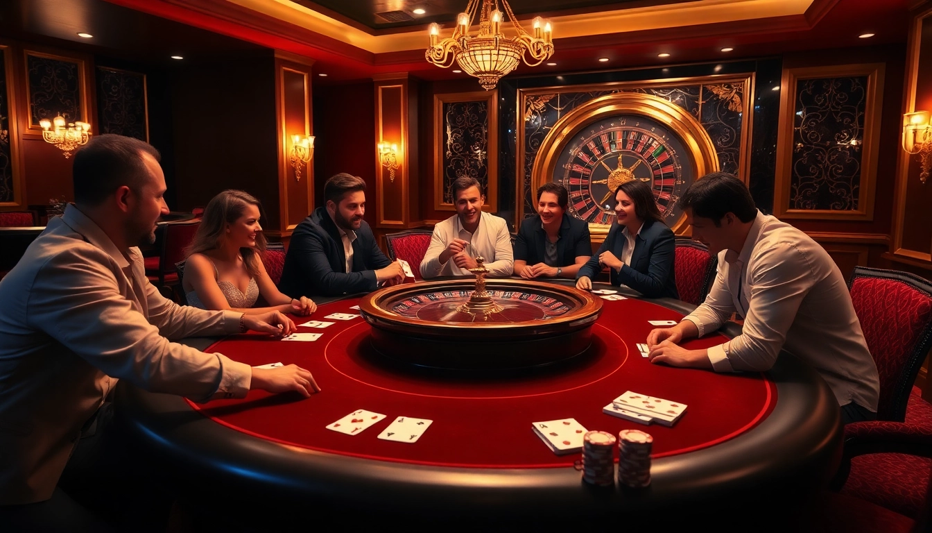Players enjoying a thrilling poker game at B52club casino with vibrant chips and cards.