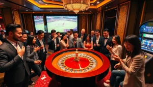Play exhilarating แทงบอลโลก action at a vibrant casino with roulette and live sports excitement.