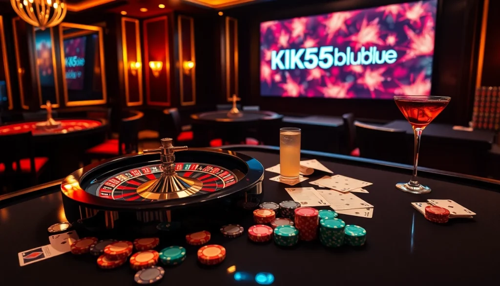 Experience the thrill of gambling at KK55.blue with vibrant roulette and high-stake poker elements.
