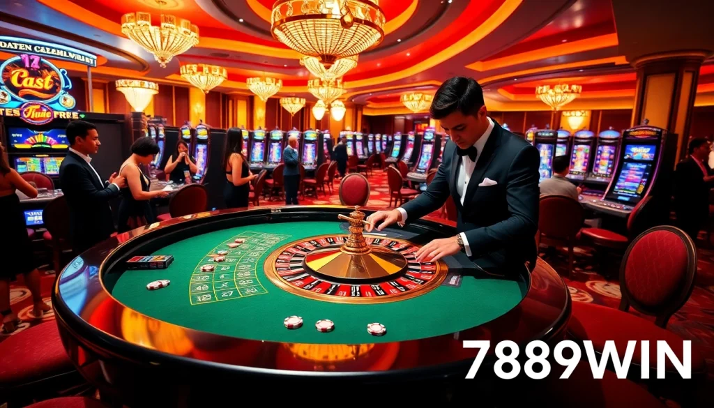 High-stakes players enjoying the excitement of 789WIN at a luxury casino table.