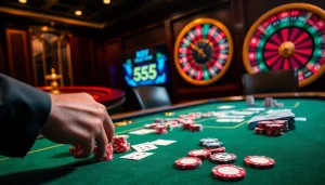 Experience the thrill of winning big with 555 win at this luxurious casino poker table.
