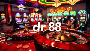 Experience the excitement at dr88 with vibrant casino tables, slot machines, and enthusiastic players.