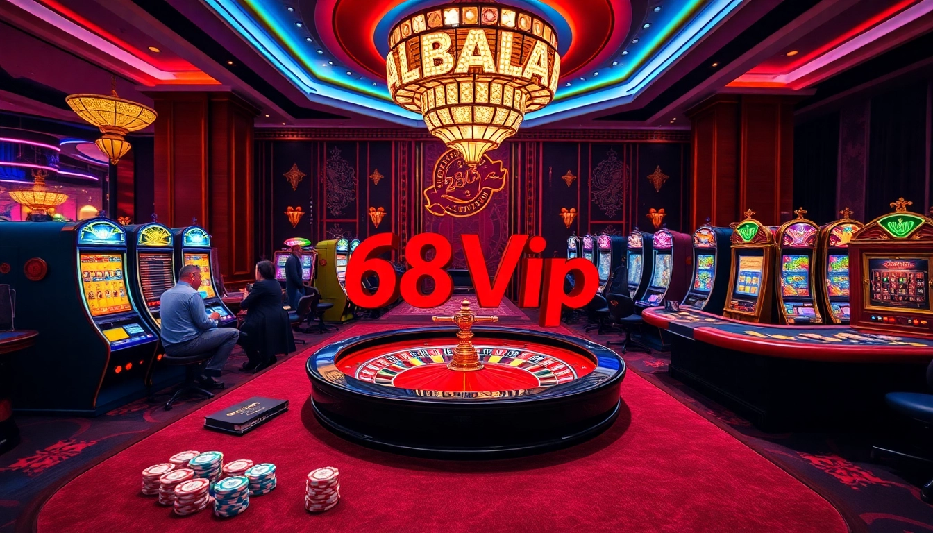Experience thrilling gameplay at https://68vip.plus/ with vibrant casino tables and exciting gamblers.
