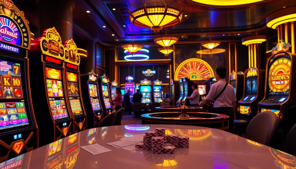 Winning at https://www.66slots8.com/, excitement around slot machines in a vibrant casino.