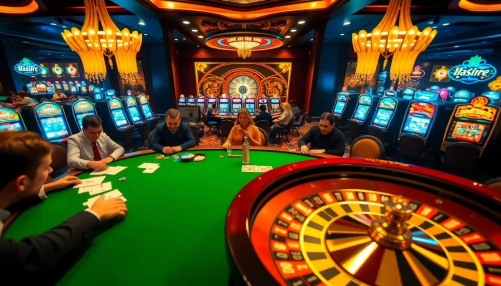 Exciting gambling scene at https://ok8386.mobi/ with poker chips and roulette wheel lighting.
