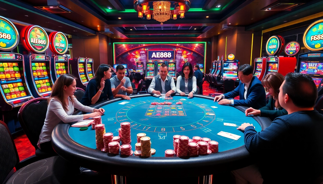 Players engaging at the AE888 casino table, immersed in an exciting betting atmosphere.