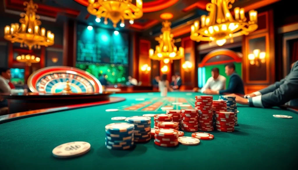 Experience thrilling gameplay at the Homepage of this luxurious casino with poker tables and roulette wheels.