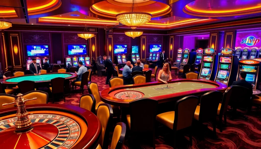 Exciting gaming action featuring diverse options at https://slvip1.com.ph/ with players at a luxurious casino table.