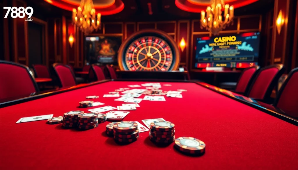 Players enjoying a high-stakes card game at 789club casino table, showcasing excitement and luxury.