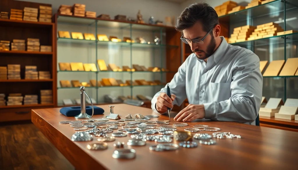 Valutazione professionale del compro argento in un ambiente dedicato alla gioielleria.