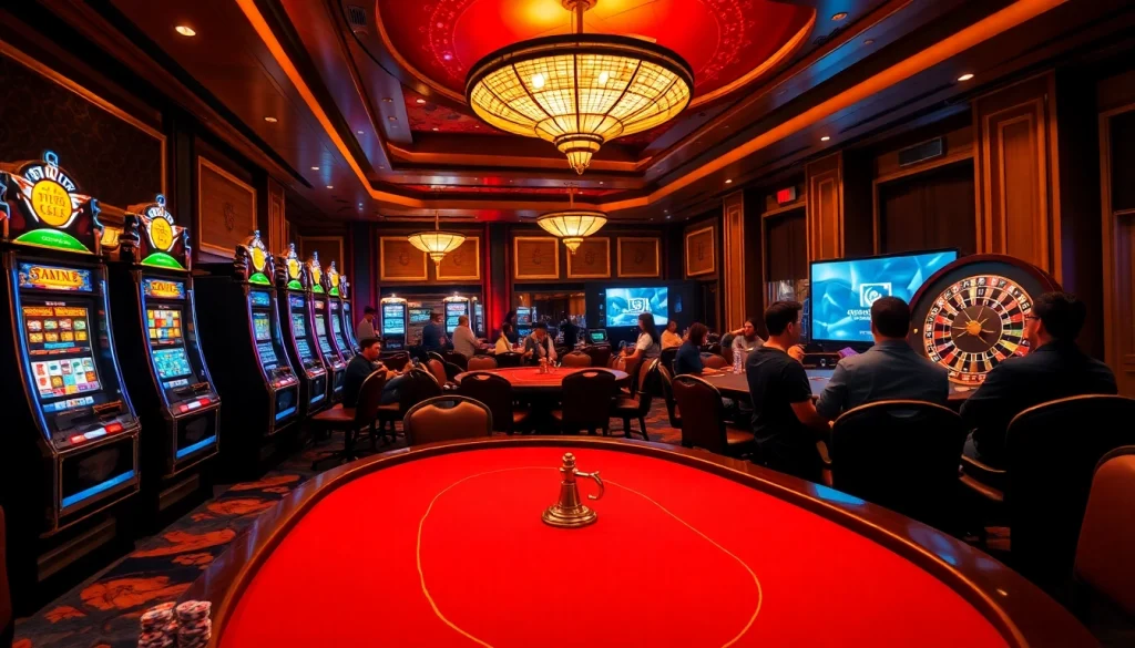 Engaging casino scene highlighting hidden wiki links through vibrant poker tables and roulette wheels.
