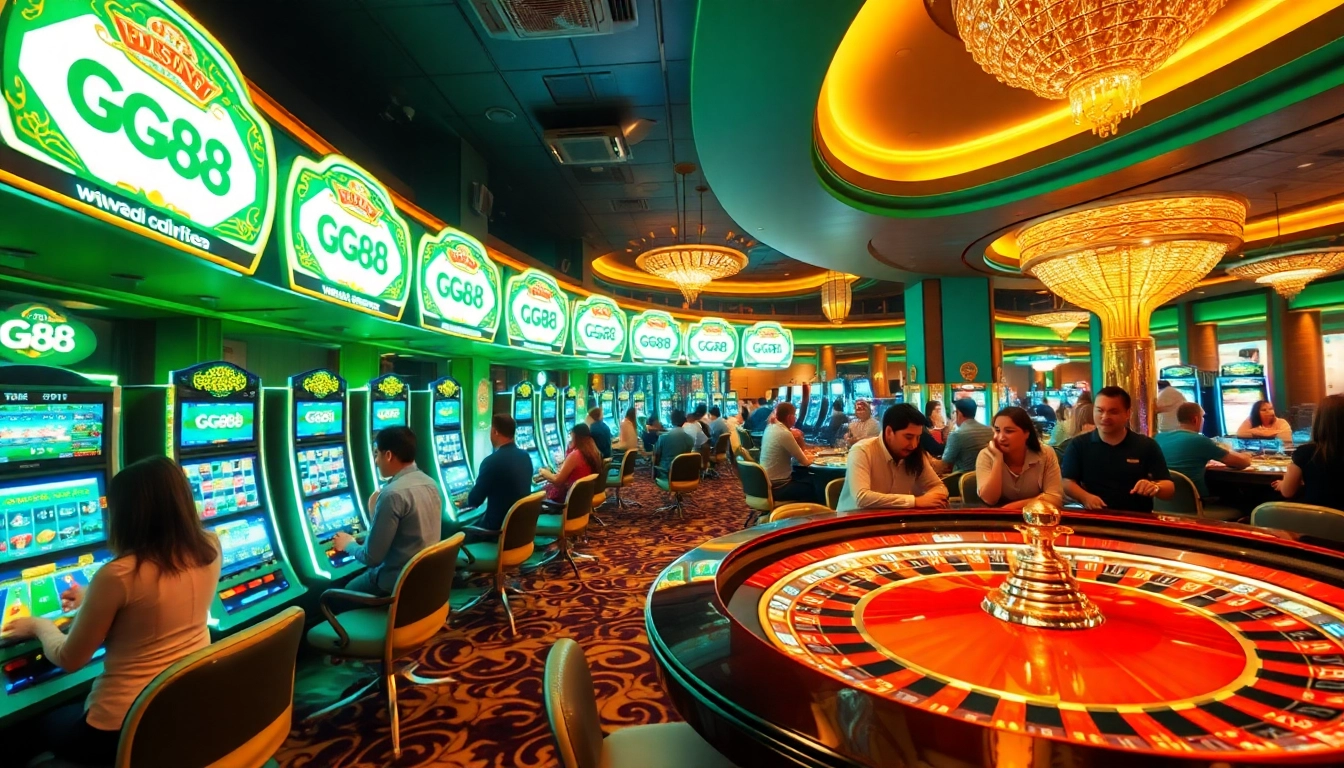 Players enjoying immersive gaming experiences at GG88 casino platform with high-end slot machines.