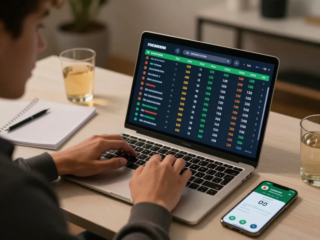 Tỷ Lệ Bóng Đá displayed on laptop during an intense sports betting session with active engagement.