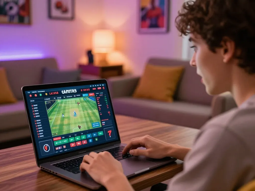 Xoilac user engaged in live sports betting at home, showcasing an interactive gaming experience.