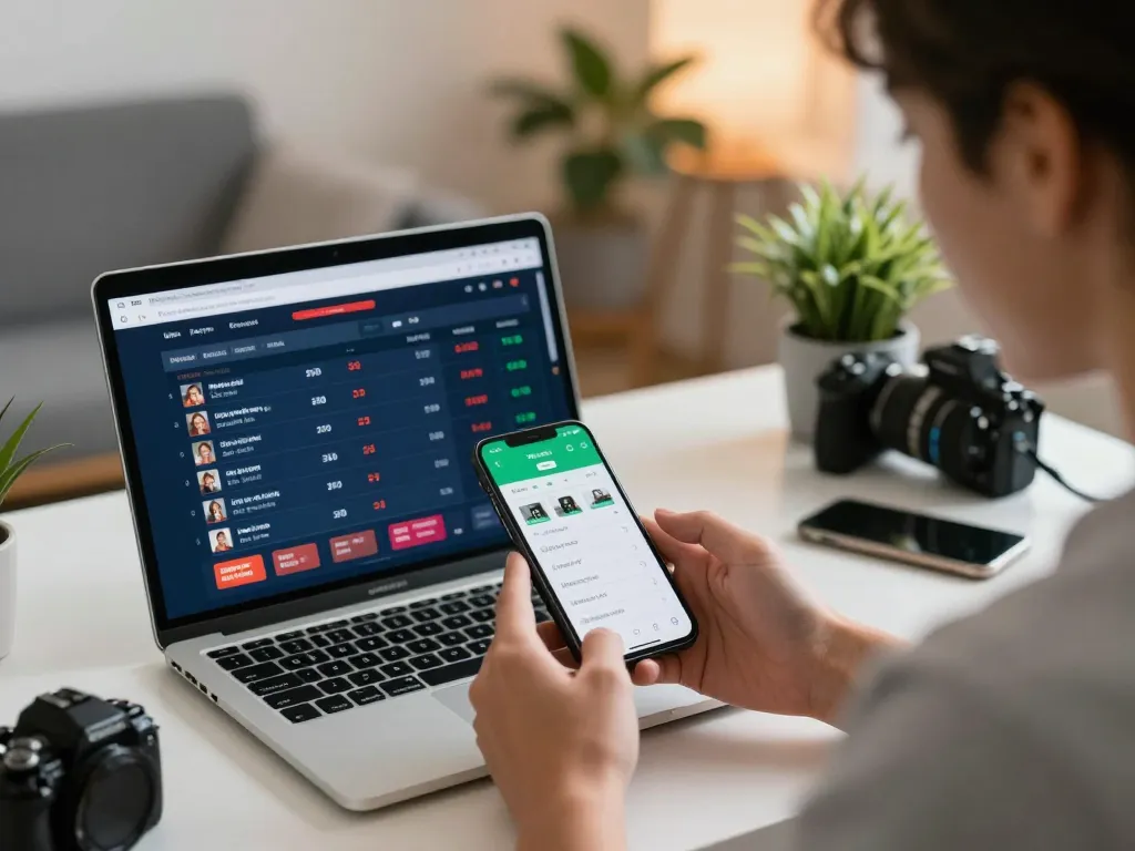 Person engaging with keo truc tuyen sports betting app on smartphone in a stylish home office