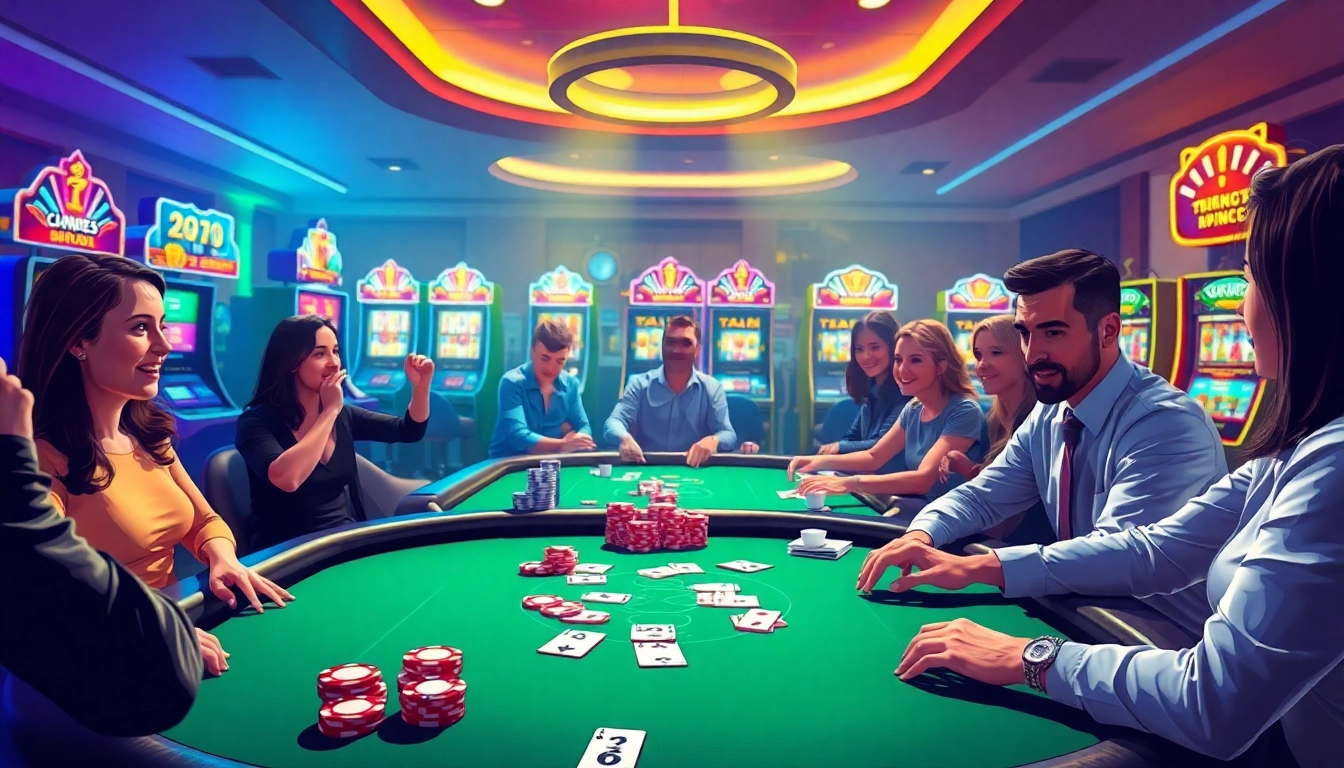 Engage in thrilling moments at an online casino with vibrant poker games and enthusiastic players.
