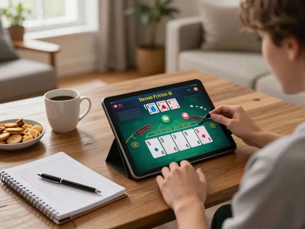 Engaging with LGOLUX on a tablet, a player enjoys live dealer blackjack in a cozy home setting.