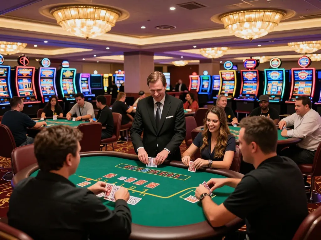 LC88 players excitedly strategizing bets at a blackjack table in a luxurious casino atmosphere