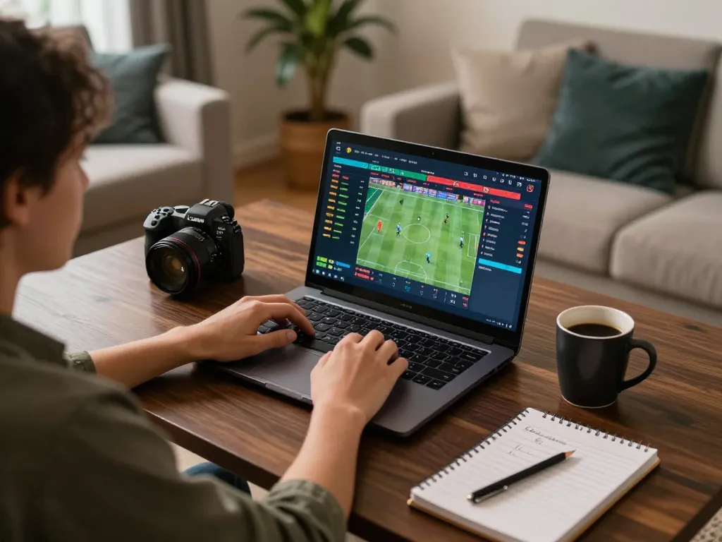 Socolive user strategizing bets on a laptop in a cozy home gaming setup.