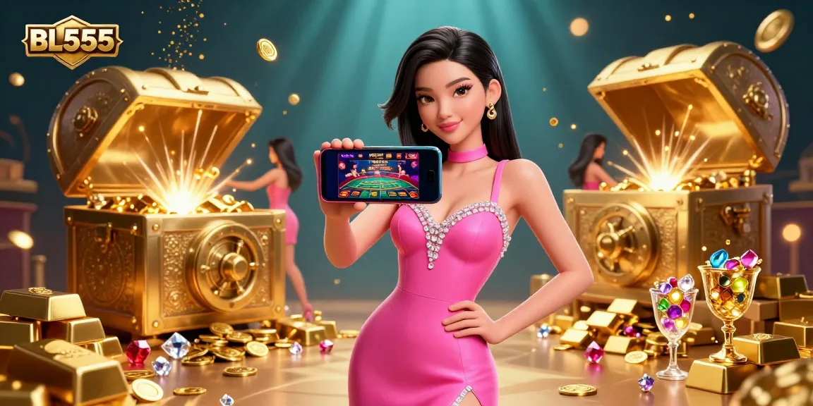 Engage with BL555 on a thrilling live casino adventure featuring a confident Asian woman in a dynamic 3D scene.