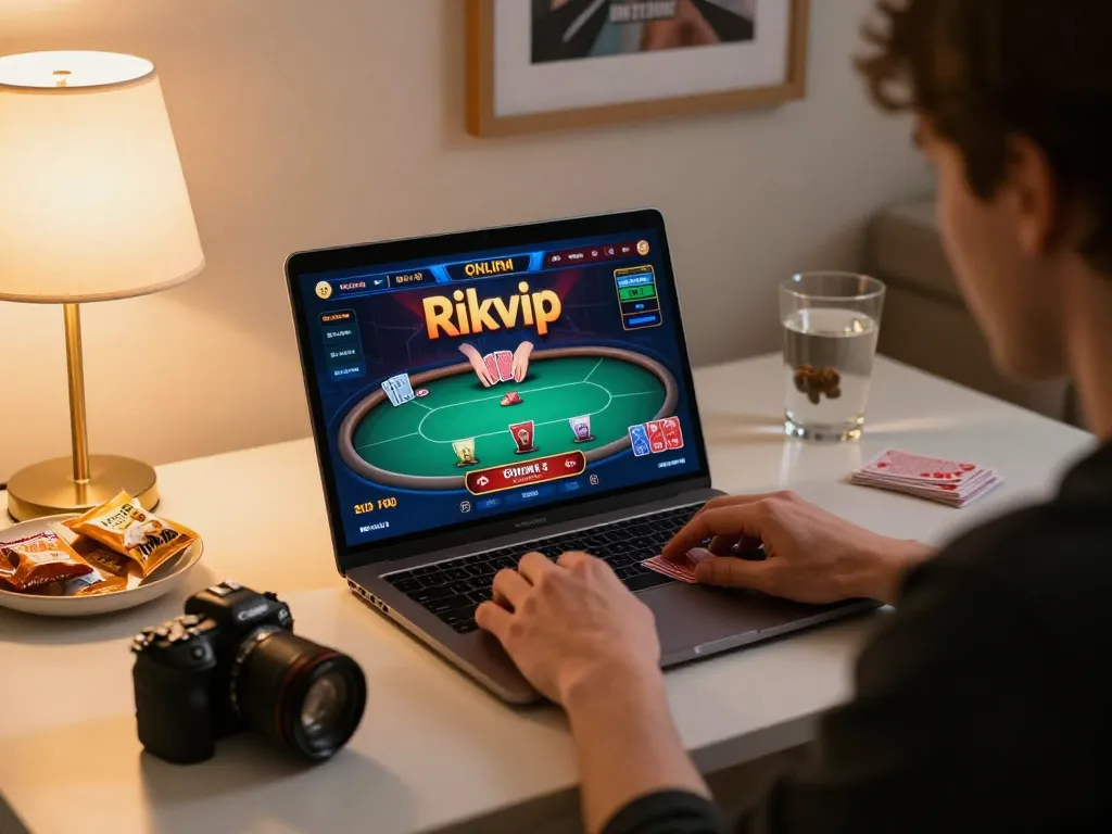 Người chơi hăng say thưởng thức một trò chơi poker trực tuyến Rikvip tại nhà với các yếu tố chiến thuật
