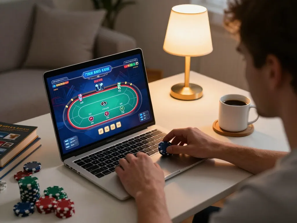 Engaging n188 online poker game with player intensely focusing on bet placement and strategy.