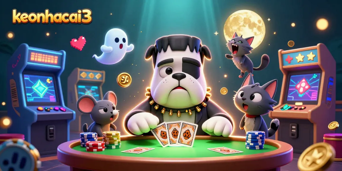 Engage in keonhacai3 with lively 3D cartoon characters in a casino-themed showdown full of cards and excitement.