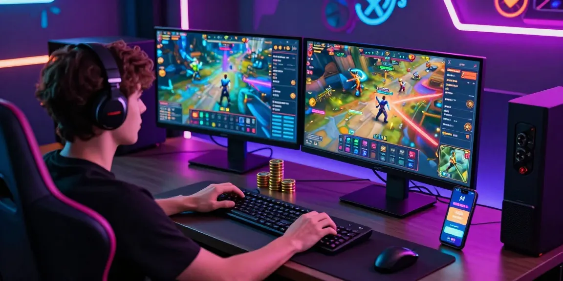 Raja Game login screen displayed on dual monitors in a vibrant gaming setup