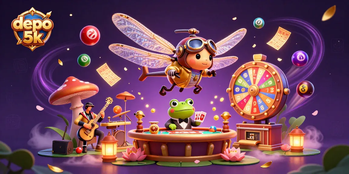 Experience the excitement of depo 5k in a vibrant, dynamic casino scene with cartoon characters.