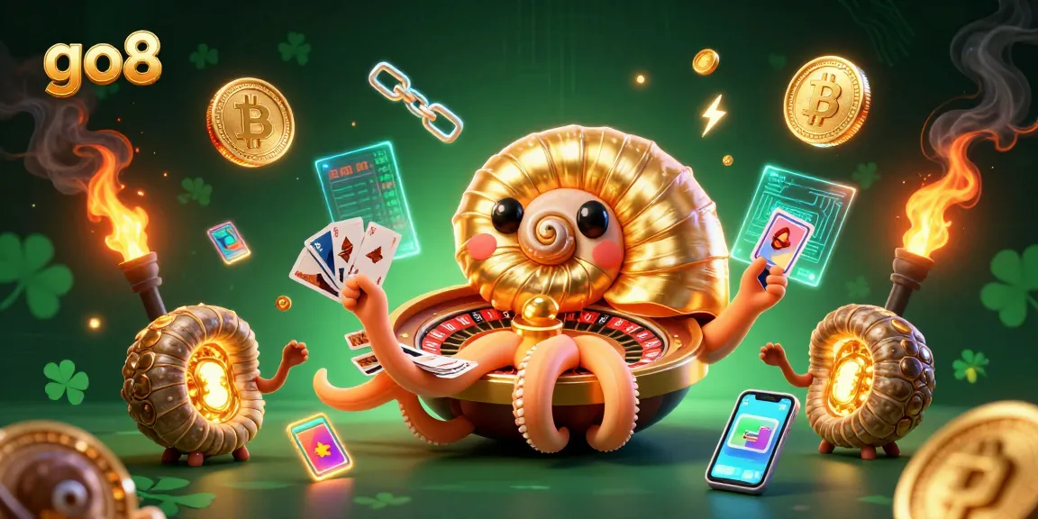 Win big at go8 with a magical casino scene showcasing a giant nautilus roulette and glowing elements.