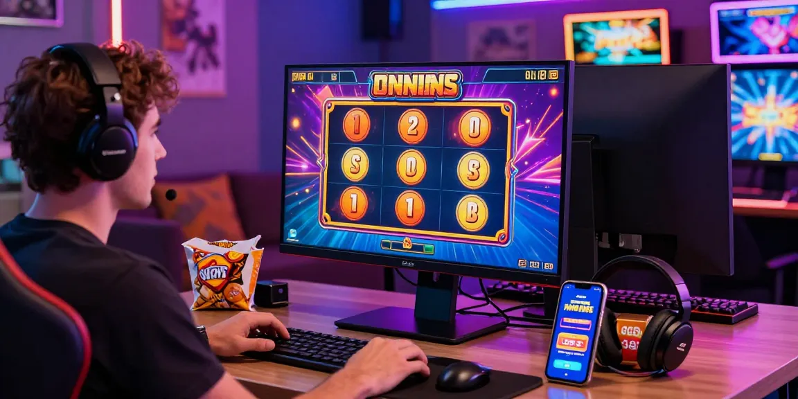 Player engaged with new online slot sites in a vibrant gaming setup with neon lights and excited atmosphere.