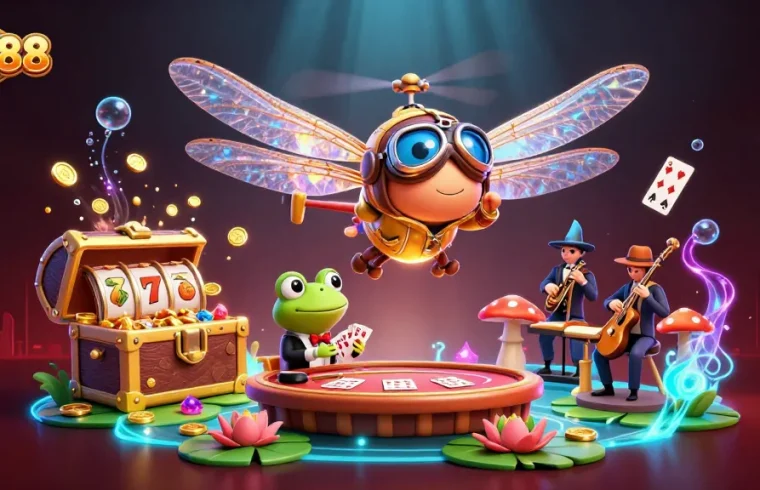 SIN88 showcases a vibrant online casino scene with animated characters and rich gaming elements.