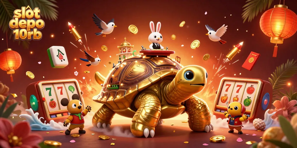 Experience thrilling slot gameplay at slot depo 10rb with vibrant 3D casino illustration featuring lively characters.