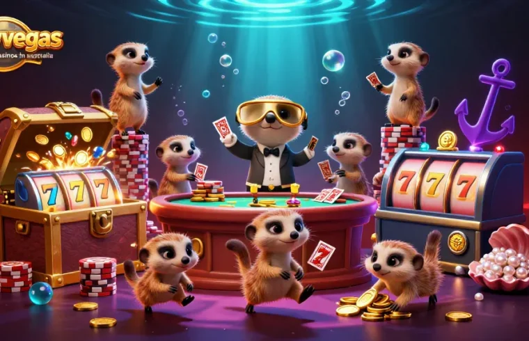 Experience the excitement of crazyvegas real money casinos in australia with engaging meerkats in a vibrant casino scene.