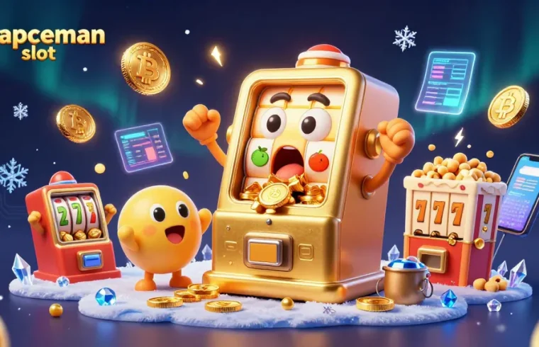 Experience the thrill of sapceman slot as a golden slot machine celebrates a jackpot with cheering companions.